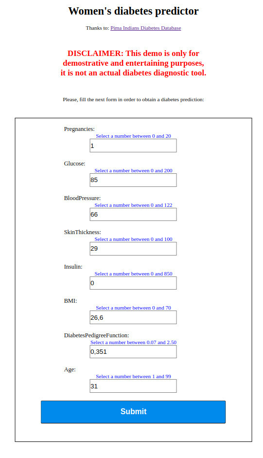 diabetes predictor form